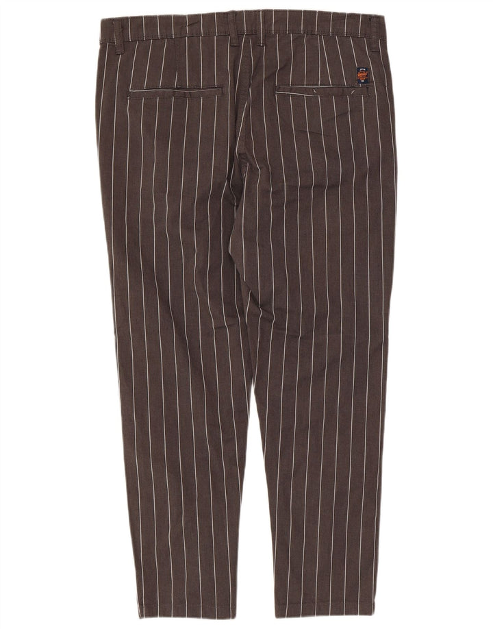 SUPERDRY Mens Slim Cropped Trousers W34 L24 Grey Pinstripe Cotton