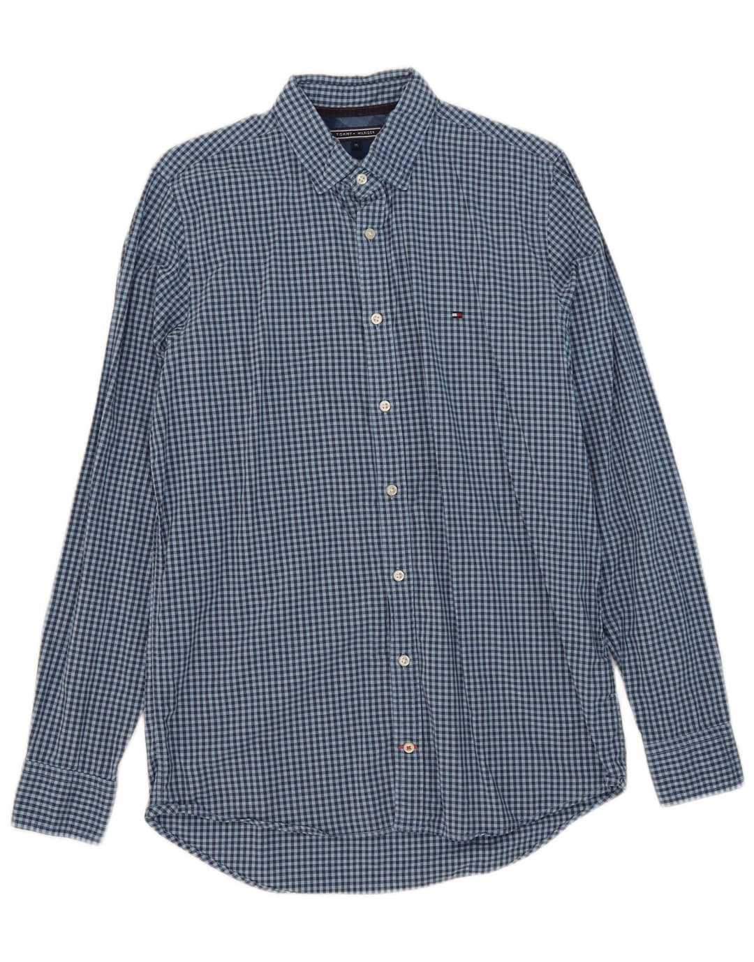 Tommy Hilfiger Mens Slim Fit Shirt Medium Blue Gingham Cotton