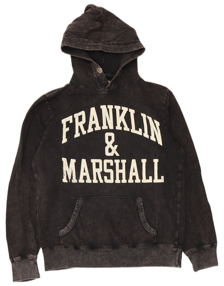 Franklin Marshall Mens Graphic Hoodie Jumper Medium Black Cotton