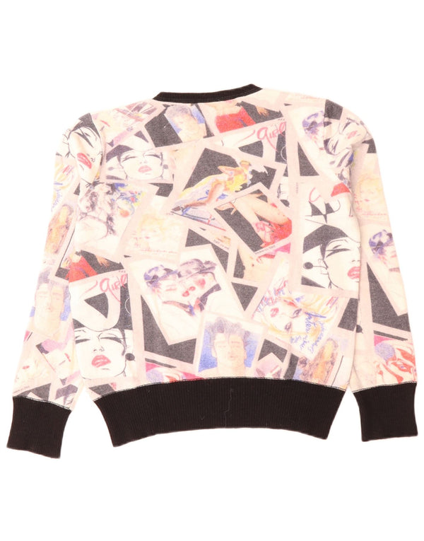 Iceberg Womens Crop V-Neck Jumper Sweater IT 46 Large Off White Colourblock