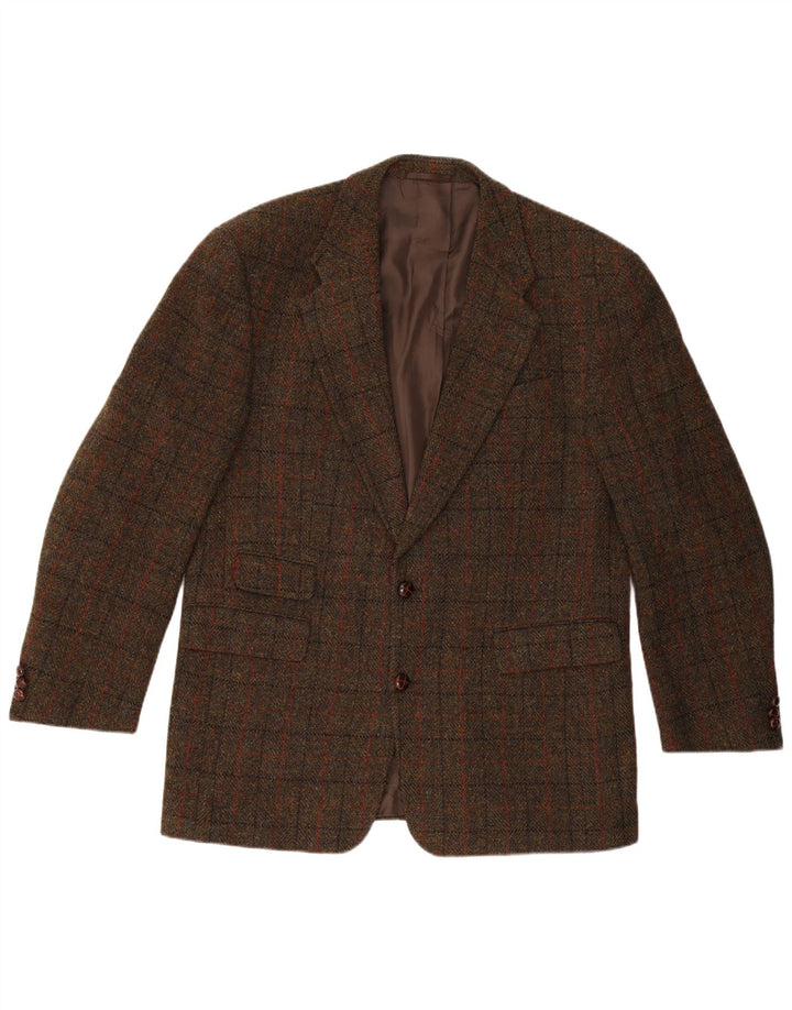 HARRIS TWEED Mens 2 Button Blazer Jacket IT 54 2XL Brown Check New Wool