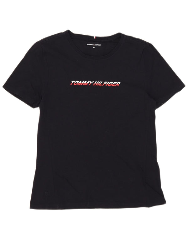 Tommy Hilfiger Womens Graphic T-Shirt Top UK 12 Medium Navy Blue Cotton