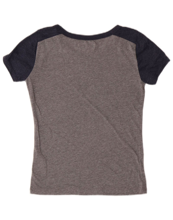 HOLLISTER Womens Graphic T-Shirt Top UK 6 XS Grey Colourblock Cotton