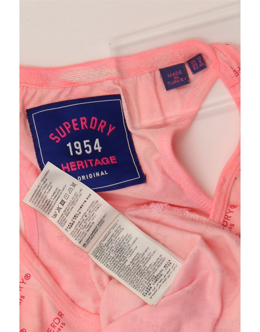 SUPERDRY Womens Heritage Graphic Vest Top UK 12 Medium  Pink Cotton