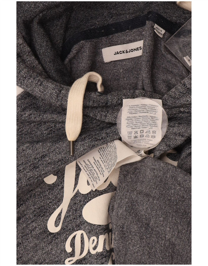 JACK & JONES Mens Graphic Hoodie Jumper Small Navy Blue Flecked Cotton