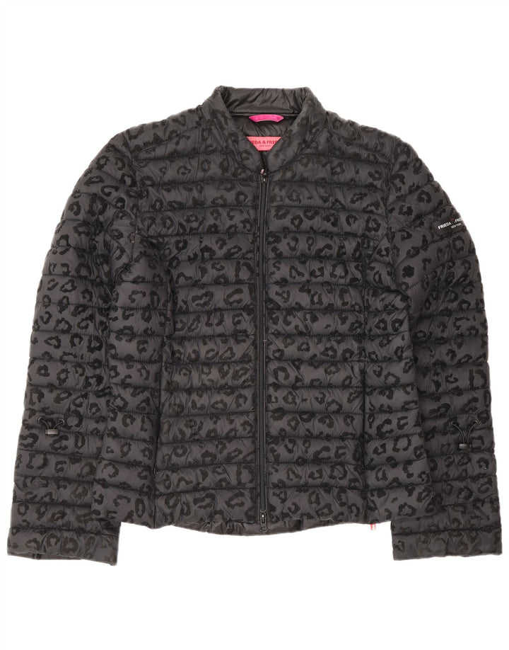 FRIEDA & FREDDIES Womens Padded Jacket EU 40 Medium Grey Animal Print