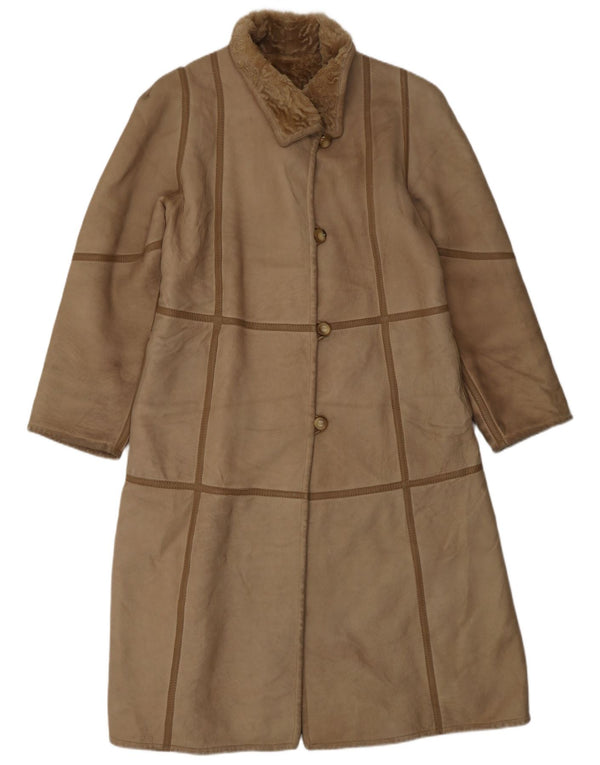 VINTAGE Womens Shearling Coat UK 10 Small Beige