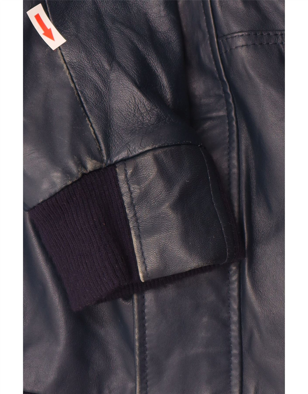 VINTAGE Womens Hooded Leather Jacket UK 14 Large Navy Blue Leather