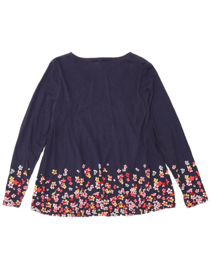 JOULES Womens V-Neck Jumper Sweater UK 16 Large Navy Blue Floral Cotton