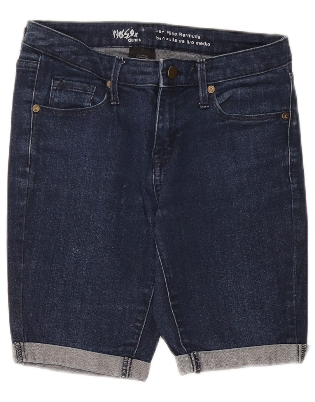 MOSSIMO Womens Mid Rise Bermuda Denim Shorts US 2 XS W26  Navy Blue Cotton