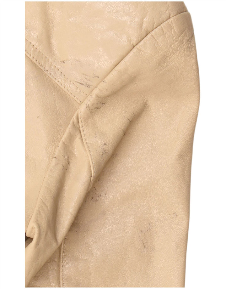 VINTAGE Womens 4 Button Leather Blazer Jacket IT 36 XS Beige Leather