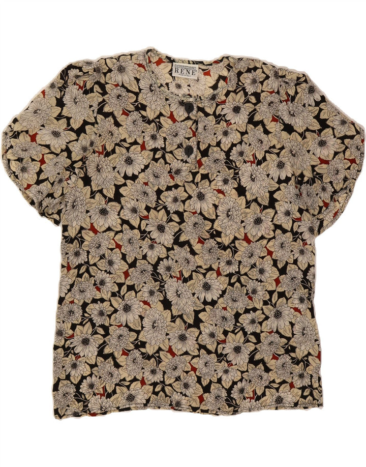 VINTAGE Womens Blouse Top IT 46 Large Grey Floral Vintage Vintage and Second-Hand Vintage from Messina Hembry 