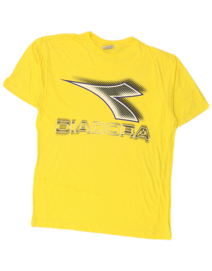 DIADORA Mens Graphic T-Shirt Top Medium Yellow Cotton