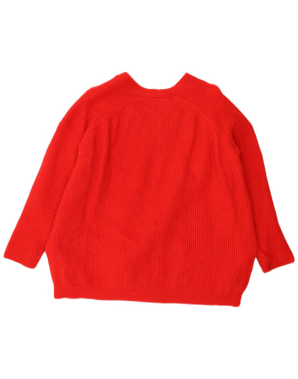 All Saints Womens Oversized V-Neck Jumper Sweater UK 14 Medium Red Wool