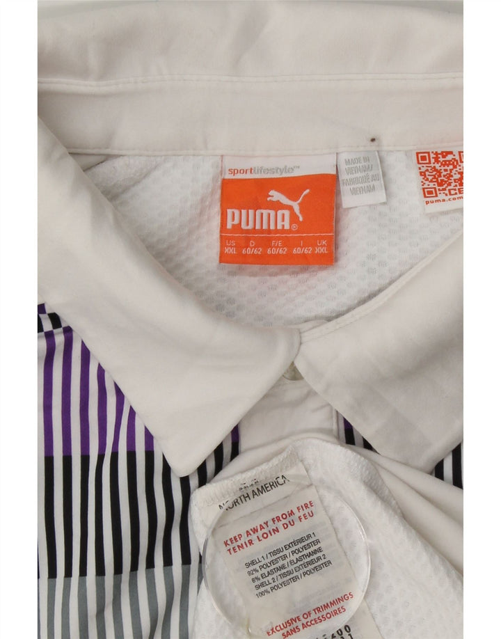 PUMA Mens Polo Shirt 2XL White Pinstripe Polyester