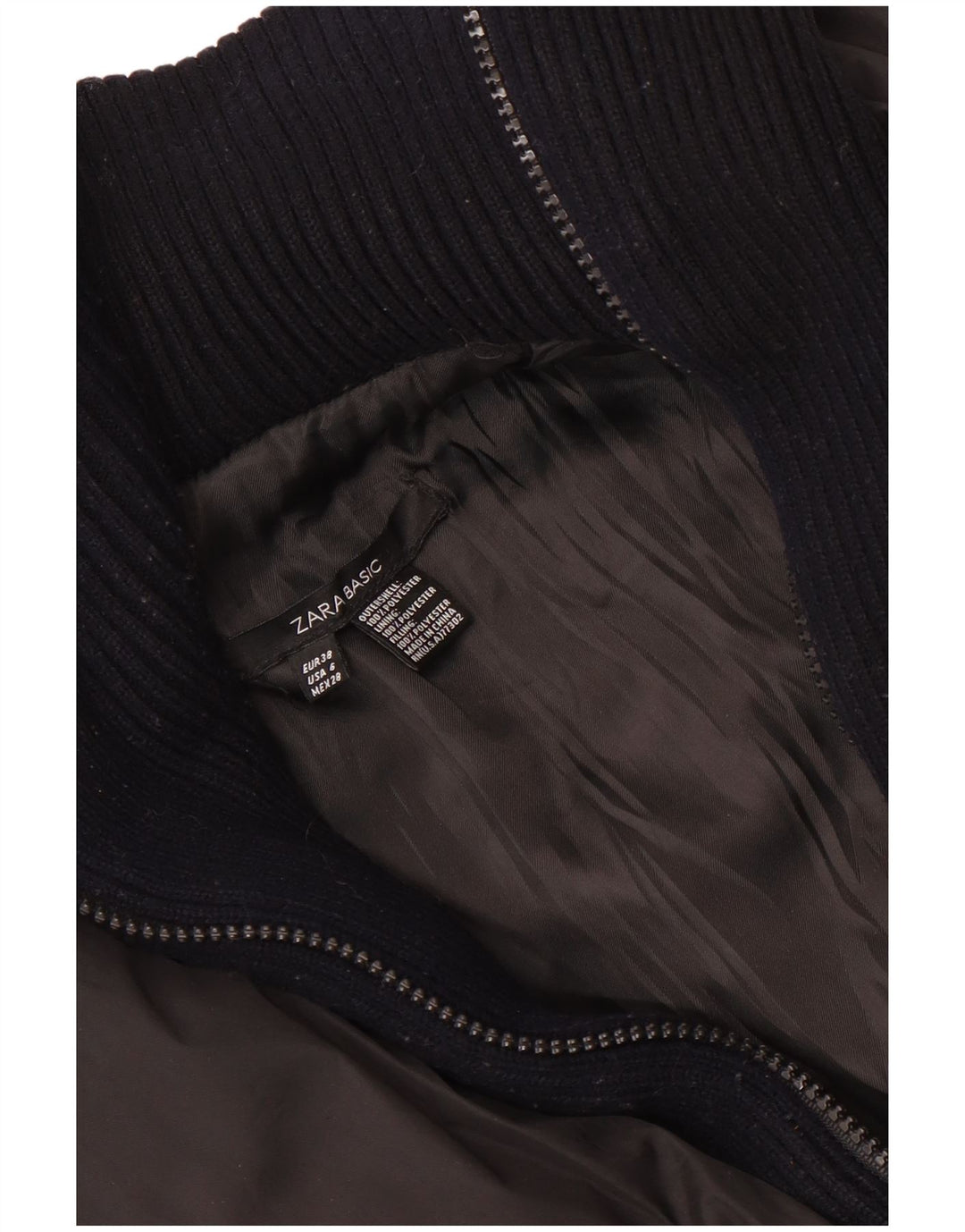 Zara Womens Crop Padded Jacket EU 38 Small Black Polyester