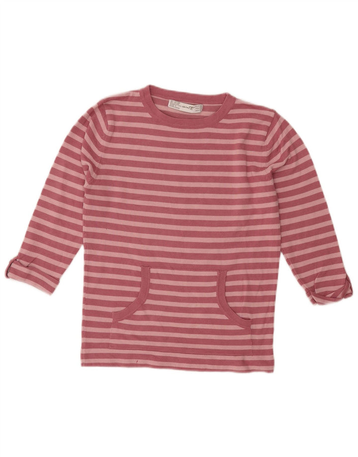 ZARA Girls Top 3/4 Sleeve 11-12 Years  Medium Pink Striped Cotton