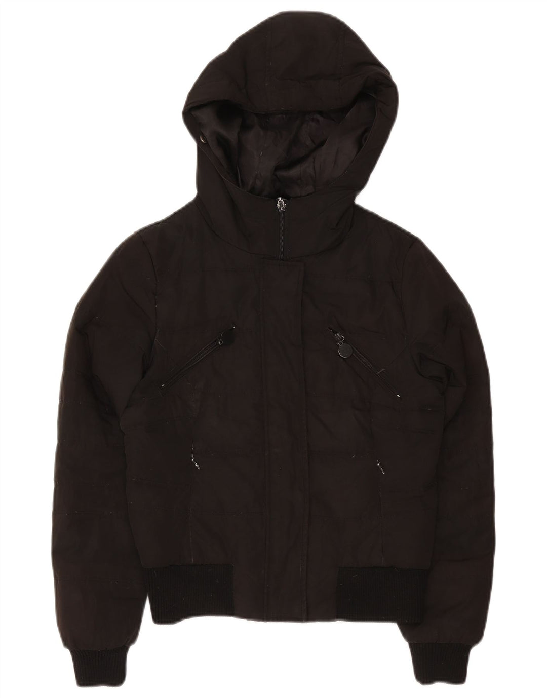 Zara Womens Hooded Padded Jacket UK 10 Small Black
