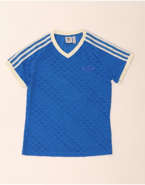 Adidas Womens Graphic T-Shirt Top UK 14 Medium Blue Cotton