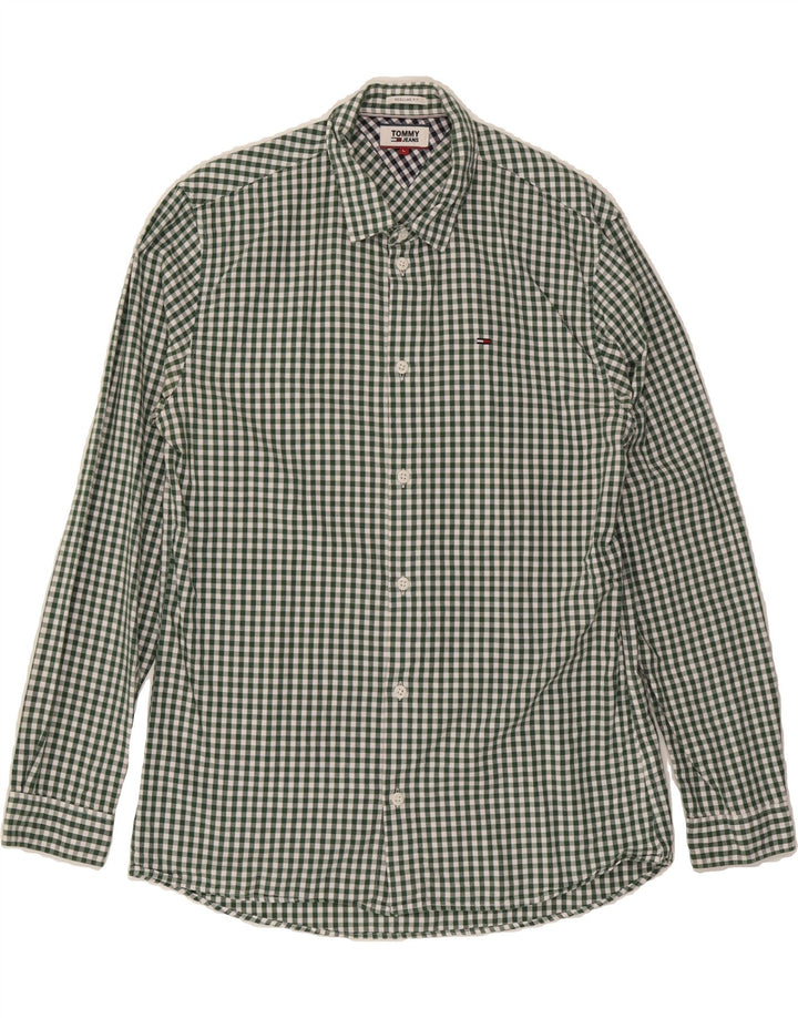 TOMMY HILFIGER Mens Regular Fit Shirt Large Green Gingham Cotton Vintage Tommy Hilfiger and Second-Hand Tommy Hilfiger from Messina Hembry 