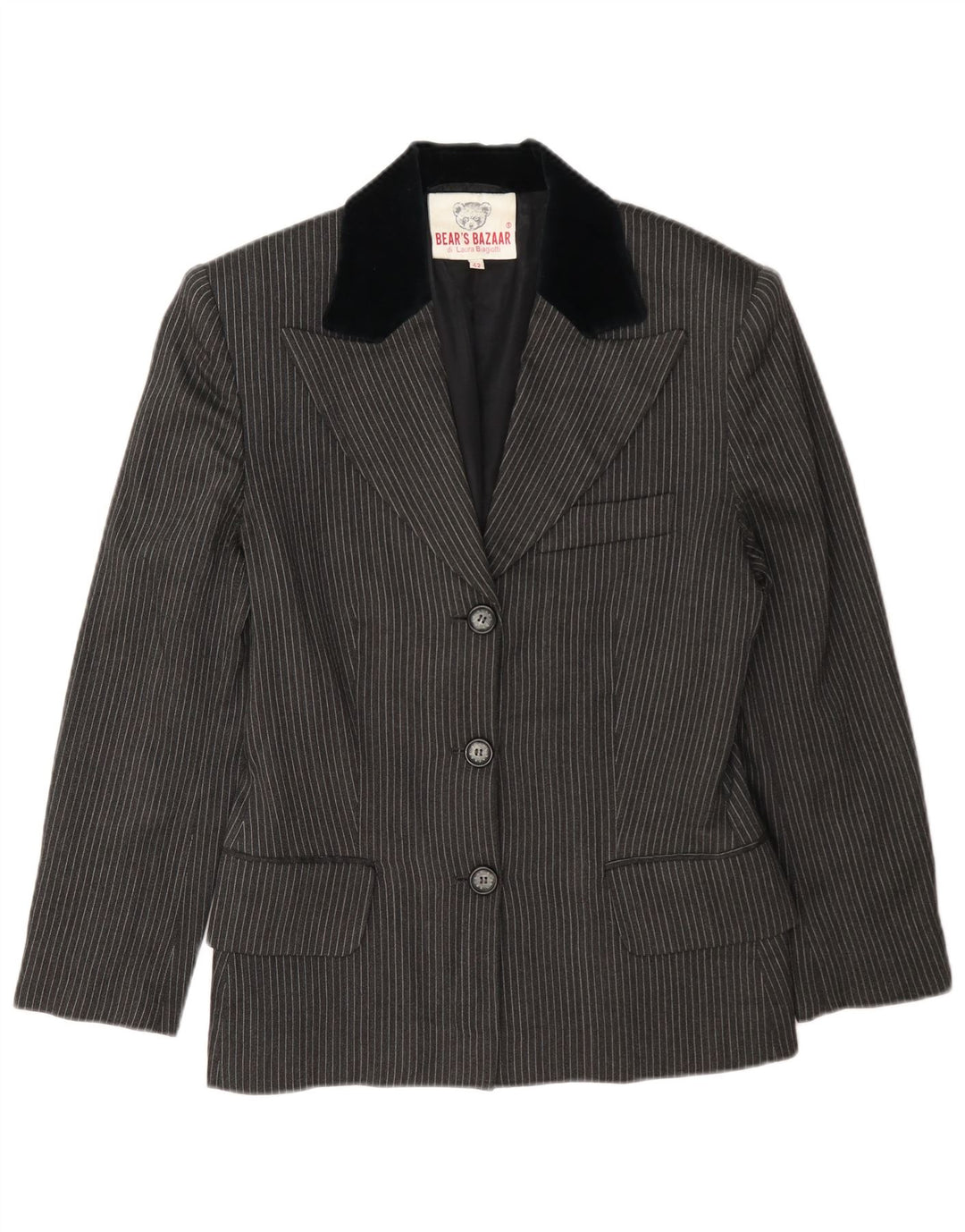 Laura Biagiotti Womens 3 Button Blazer Jacket IT 42 Medium Grey Pinstripe