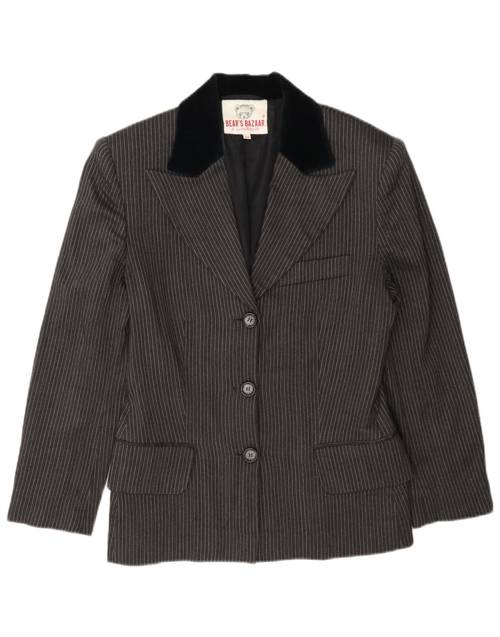 Laura Biagiotti Womens 3 Button Blazer Jacket IT 42 Medium Grey Pinstripe