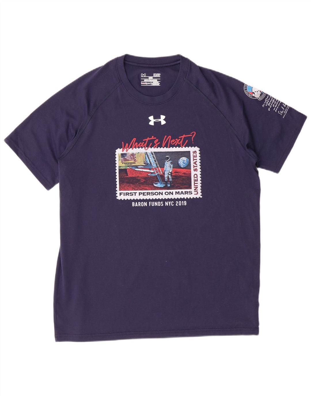 UNDER ARMOUR Mens loose Graphic T-Shirt Top Small Navy Blue Polyester
