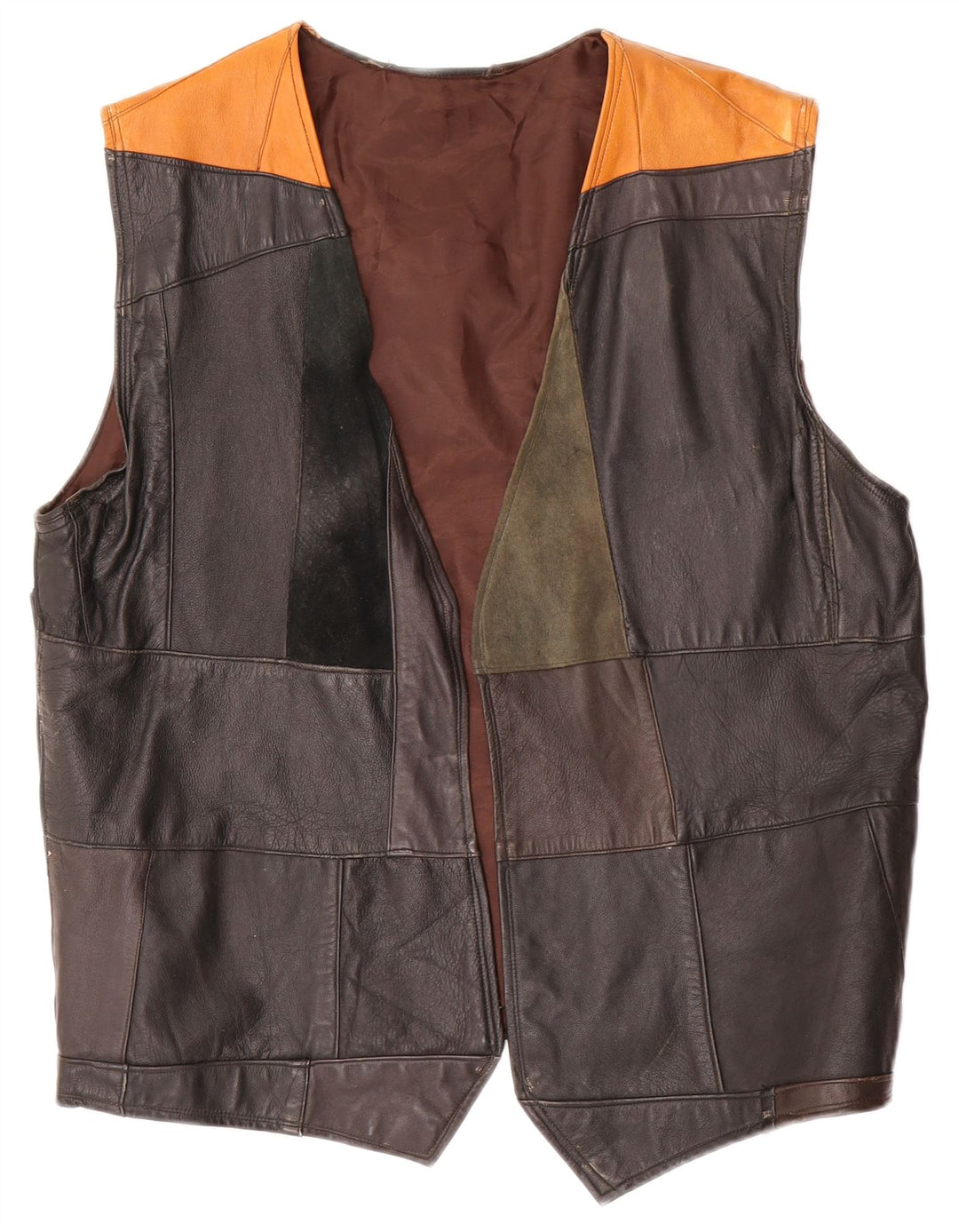 Vintage Mens Leather Waistcoat Small Black Colourblock
