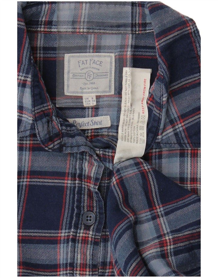 FAT FACE Womens Flannel Shirt UK 8 Small Navy Blue Check Cotton