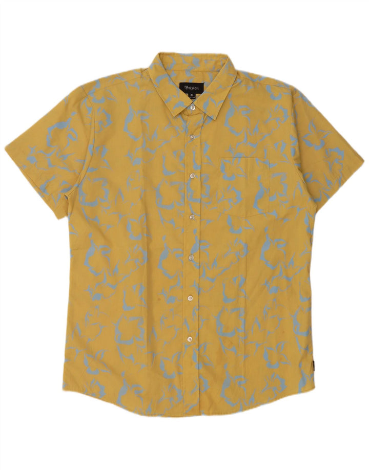 Brixton Mens Abstract Pattern Short Sleeve Shirt XL Yellow Cotton