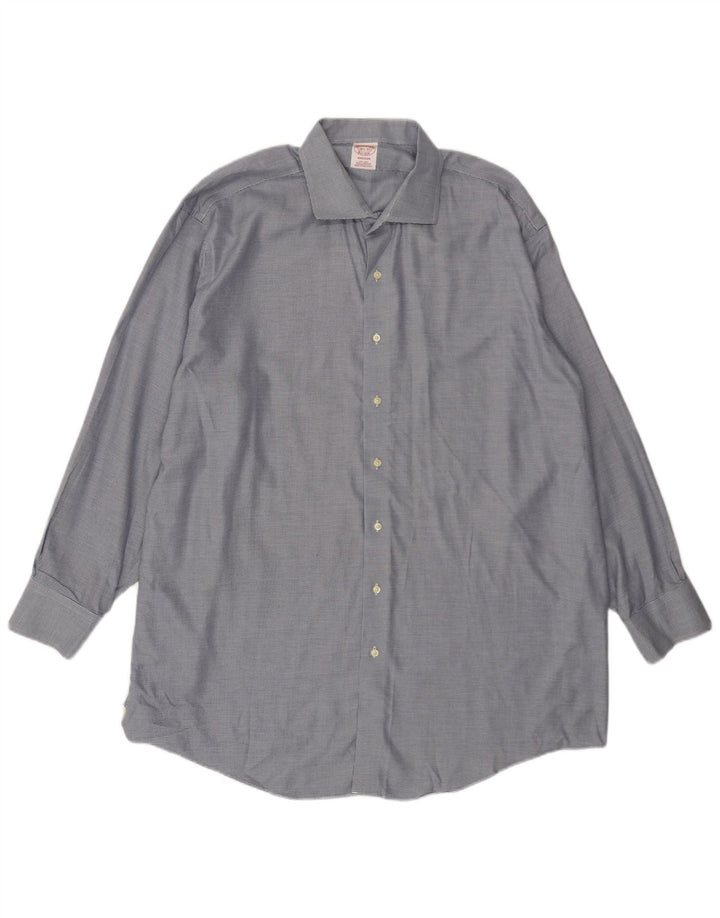 BROOKS BROTHERS Mens Madison Shirt Size 18 1/2 2XL Blue Houndstooth Cotton