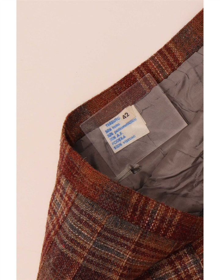 Vintage Womens Pleated Skirt IT 42 Medium W26 Brown Check Wool