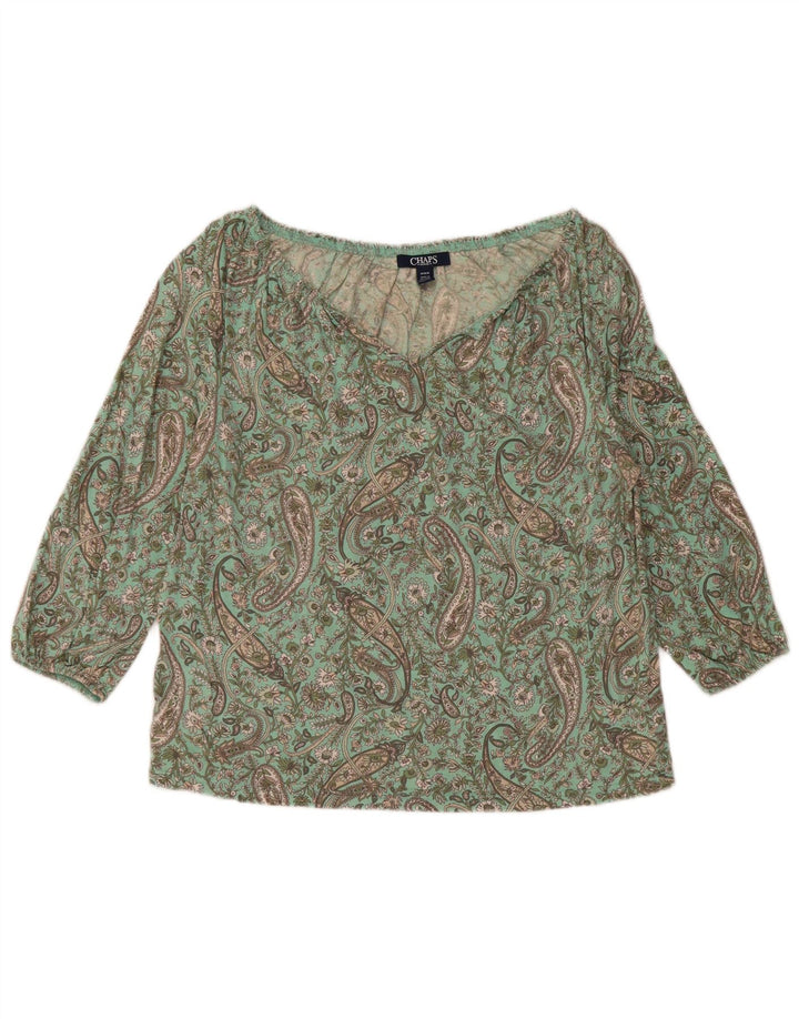 CHAPS Womens Crop 3/4 Sleeve Blouse Top UK 14 Medium Green Paisley Cotton