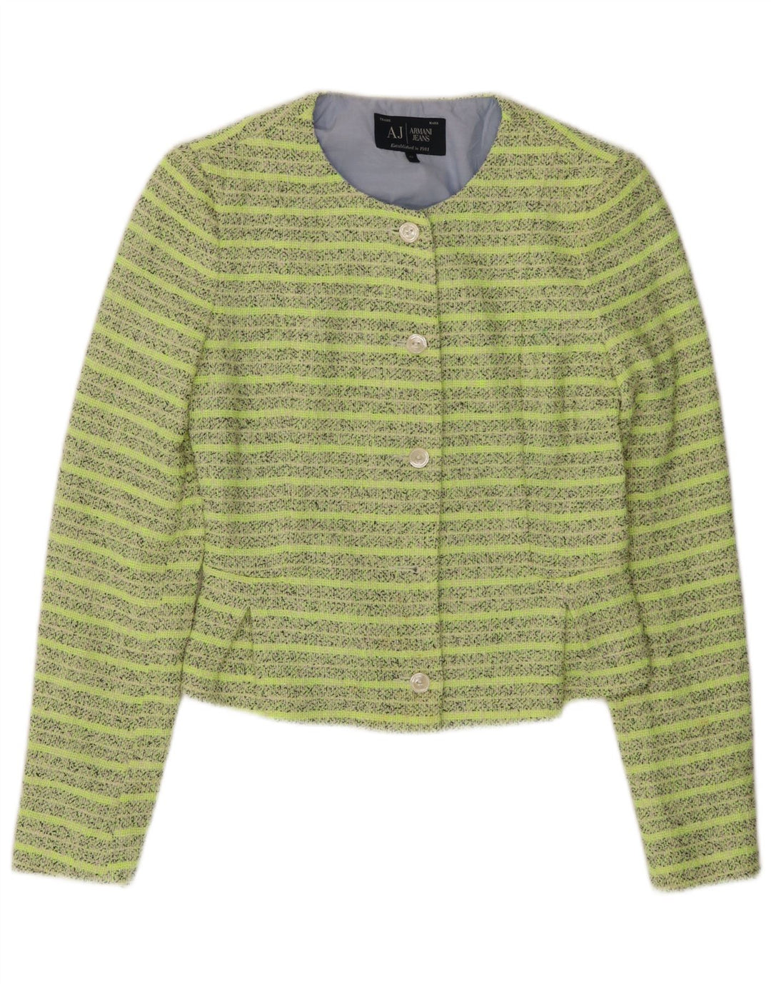 ARMANI JEANS Womens Crop 5 Button Blazer Jacket IT 42 Medium Green Striped