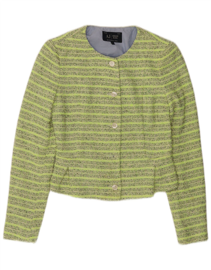 ARMANI JEANS Womens Crop 5 Button Blazer Jacket IT 42 Medium Green Striped