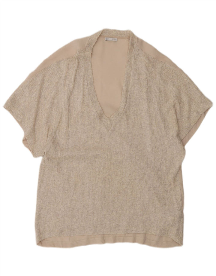 Zara Womens Oversized Tunic Top UK 10 Small Beige Polyester