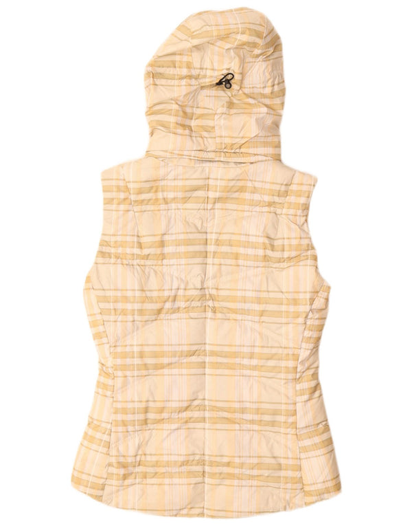 PATAGONIA Womens Hooded Padded Gilet UK 6 XS Beige Check Polyester