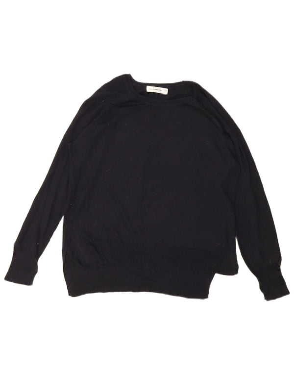 Zara Womens Oversized Boat Neck Jumper Sweater UK 10 Small Navy Blue