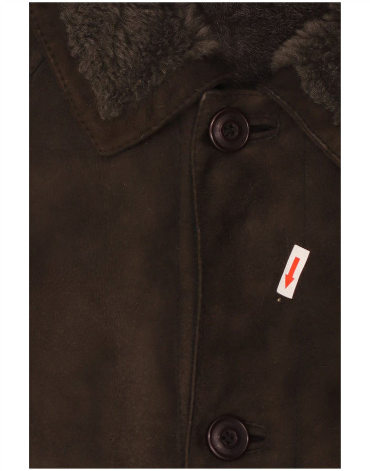 Vintage Mens Shearling Overcoat UK 40 Large Brown Leather