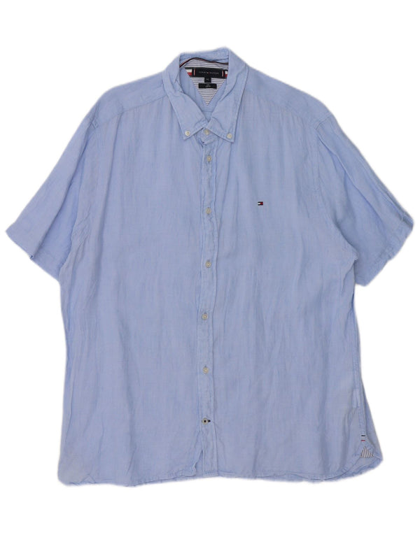 Tommy Hilfiger Mens Short Sleeve Slim Fit Shirt 2XL Blue Linen