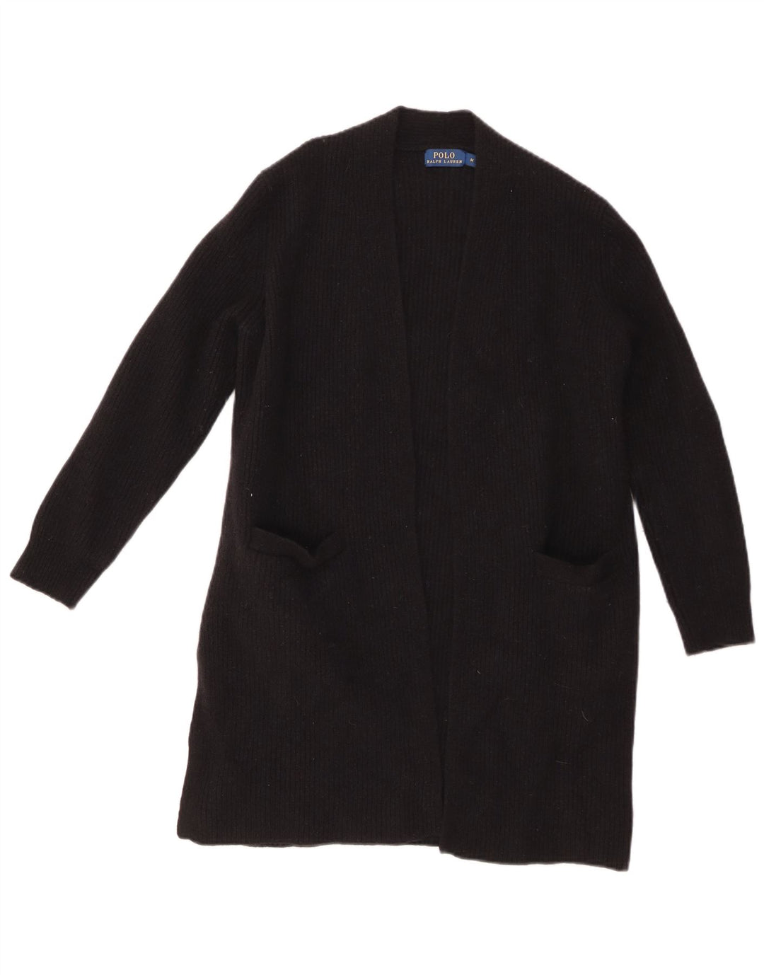POLO RALPH LAUREN Womens Longline Open Cardigan Sweater UK 12 Medium Black