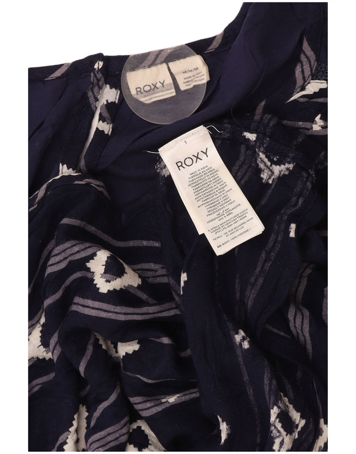 Roxy Womens 3/4 Sleeve Blouse Top UK 12 Medium Navy Blue Geometric Viscose