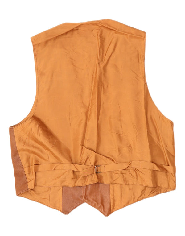 VINTAGE Mens Leather Waistcoat Large Brown Leather