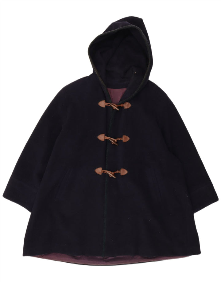 Vintage Womens Hooded Oversized Duffle Coat IT 42 Medium Navy Blue Wool