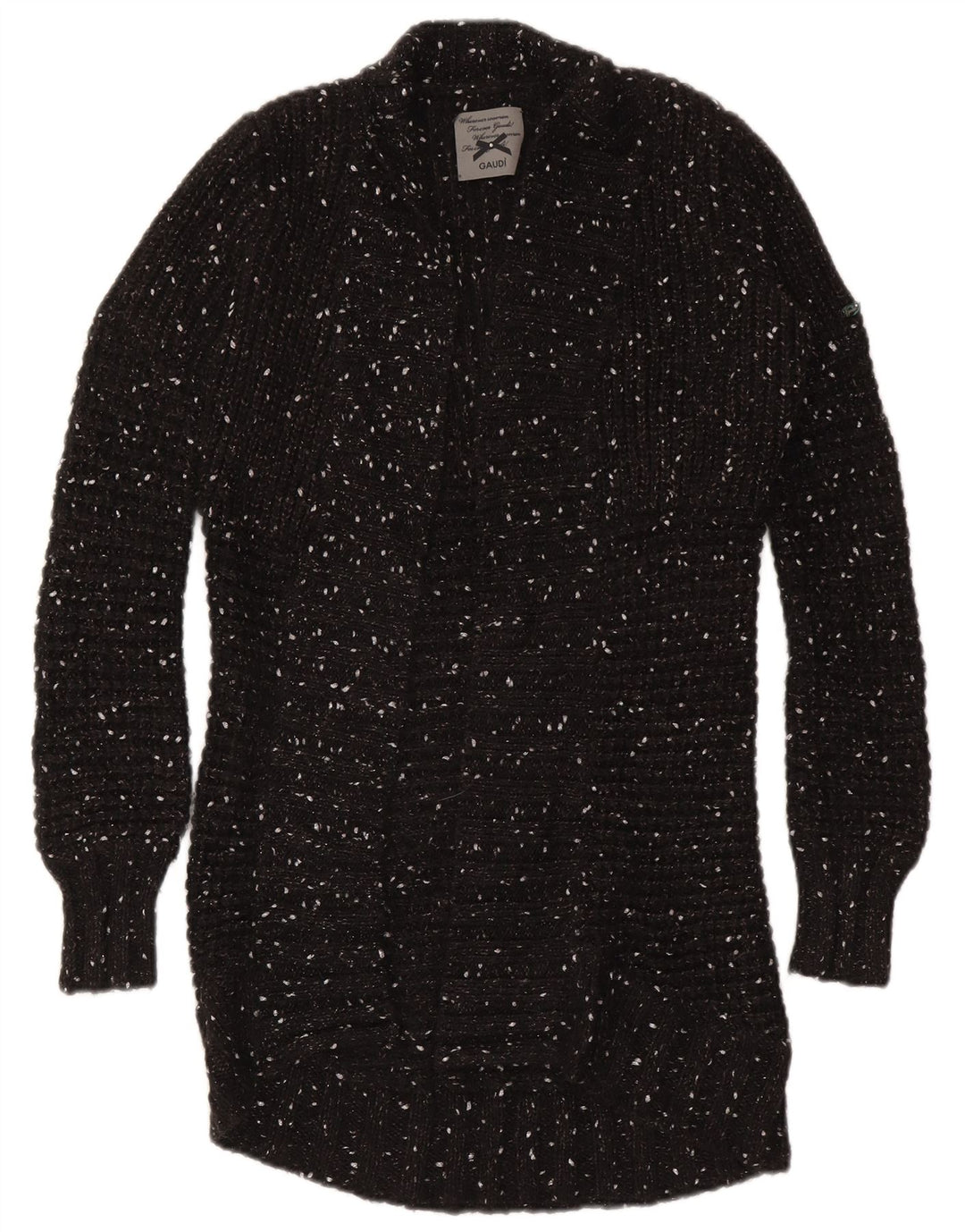 Gaudi Womens Longline Open Cardigan Sweater UK 10 Small Black Flecked Nylon