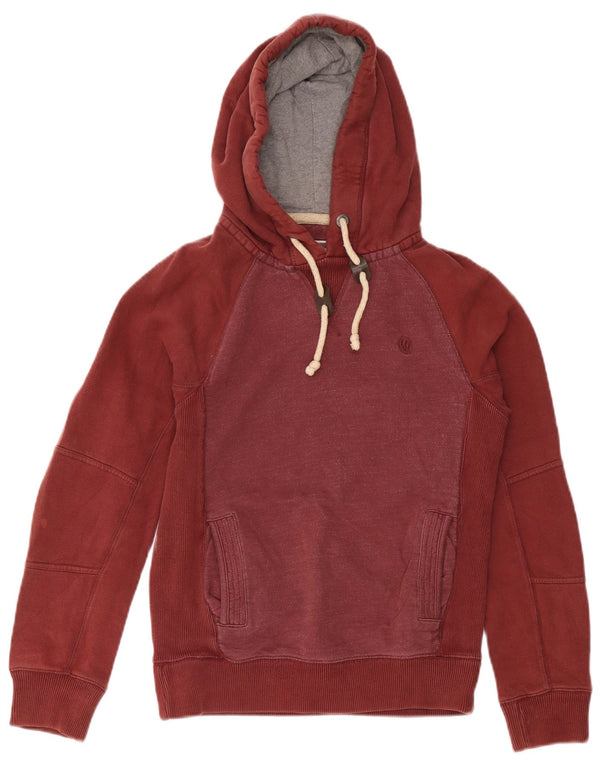 FAT FACE Mens Hoodie Jumper XS Burgundy Colourblock Cotton