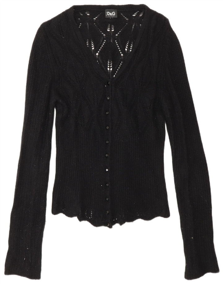 DOLCE & GABBANA Womens Cardigan Sweater UK 8 Small Black Polyamide
