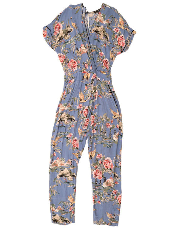 Zara Womens Short Sleeve Jumpsuit UK 6 XS  Blue Floral