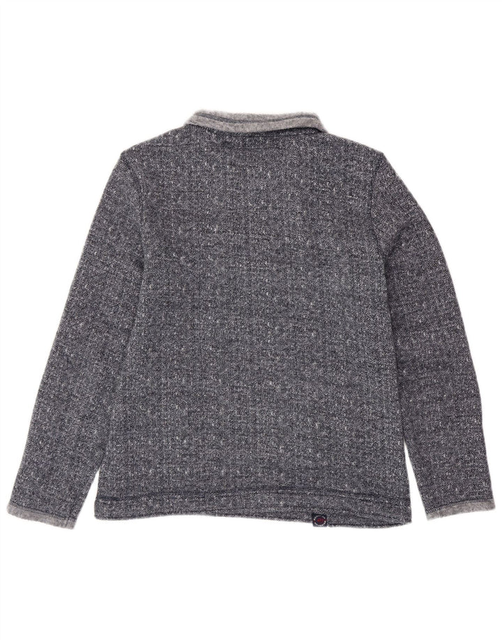 WEIRD FISH Mens Zip Neck Sweatshirt Jumper Small Navy Blue Herringbone