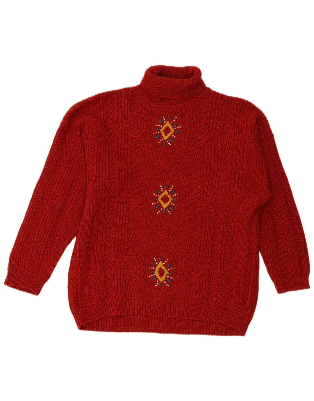 VINTAGE Womens Roll Neck Jumper Sweater UK 18 XL Burgundy Fair Isle